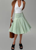 Evangaleine Pleat Midi Skirt Green / White