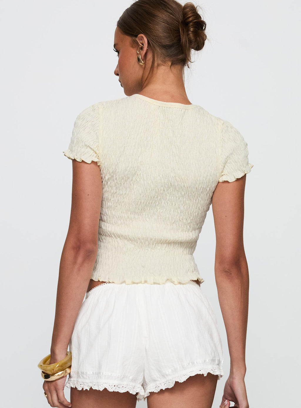 Ciao Bella Shirred Graphic Top Cream